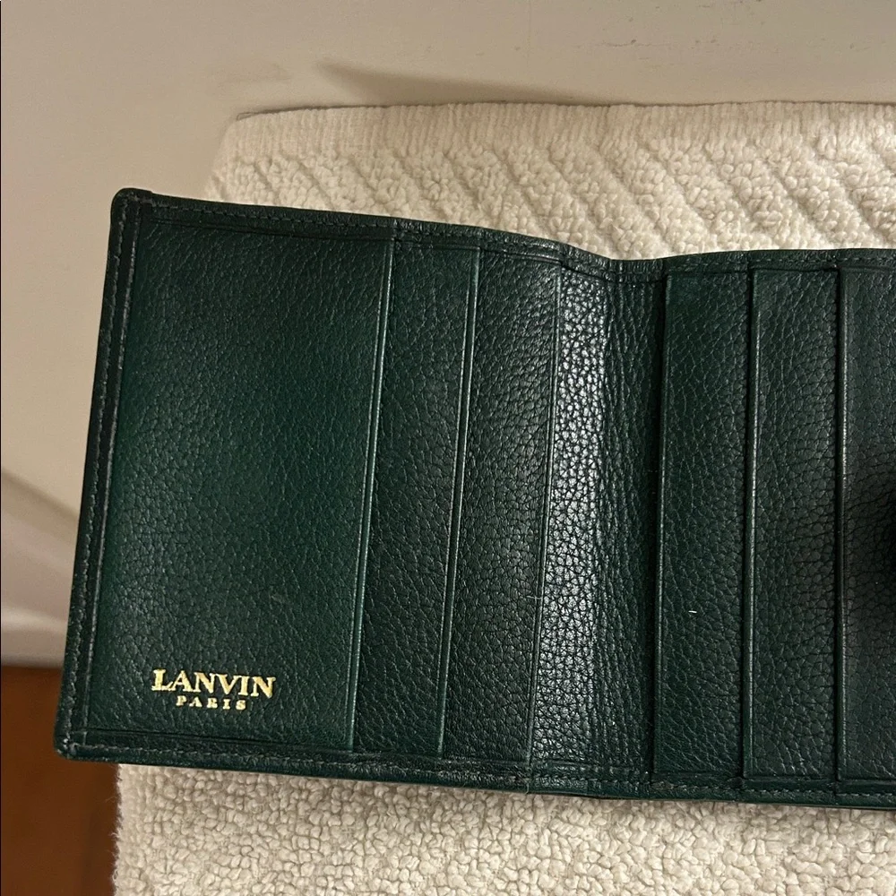 Lanvin Dark Green Leather Wallet Unisex Bill Fold Coins Card Slots